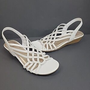 IMPO Stretch Womens‎ Wedge Sandals Size 10 M Ankle Straps Sling Back Open Toe